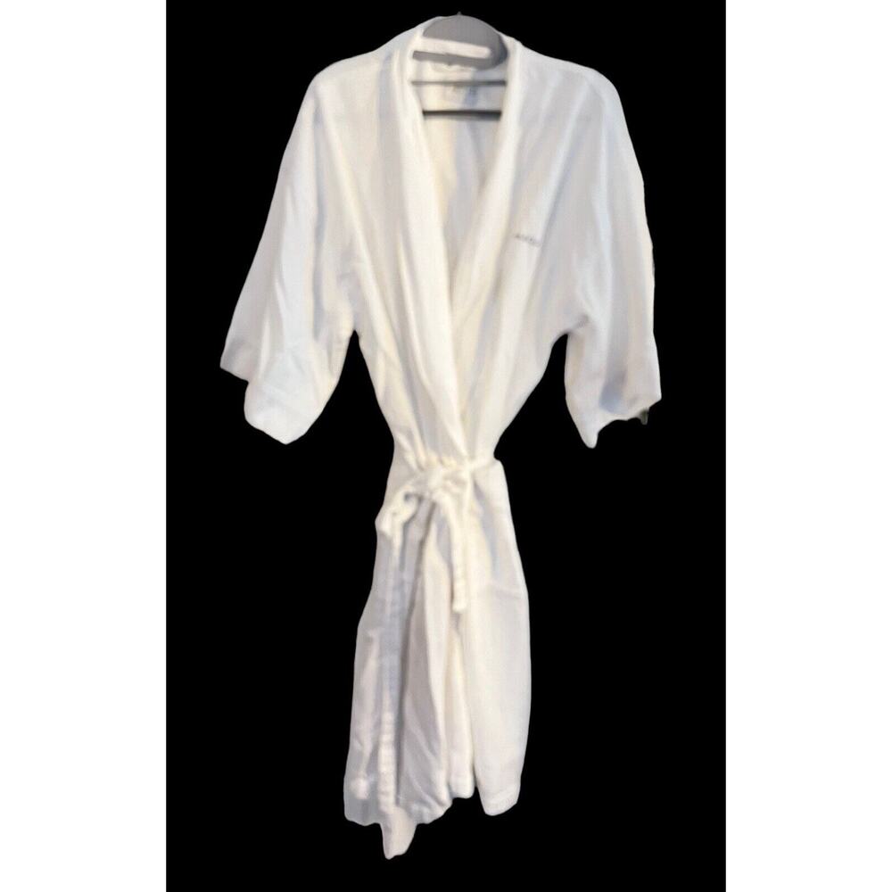 Frette Turkish Cotton White Robe •O/S• Shawl Collar Embroidered Woven Men Women